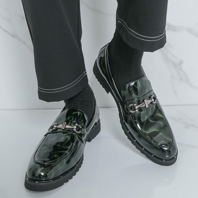 Fashion Designer New Thick-sole Loafers New Men's Green Brown Patent Leather Shoes Designer Formal Wedding Dress Homecoming Footwear
