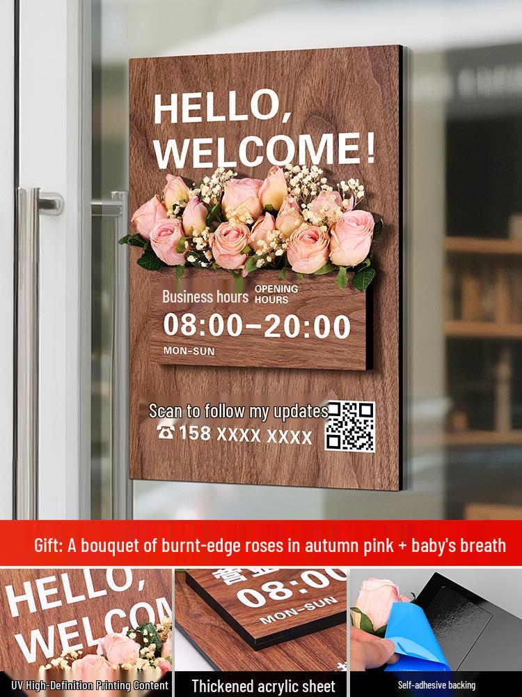 Custom Acrylic Business Hours Door Sign Sticker for Storefronts