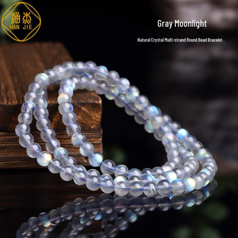 

Natural Gray Moonstone Multi-layer Bead Bracelet with Blue Flash for Women