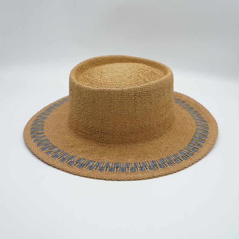 

Korean Vacation Beach Outing Striped Hollow Woven Flat Top Straw Hat Top Hat Women S Summer Sunshade Sun Protection Japanese Hat M（56-58cm）