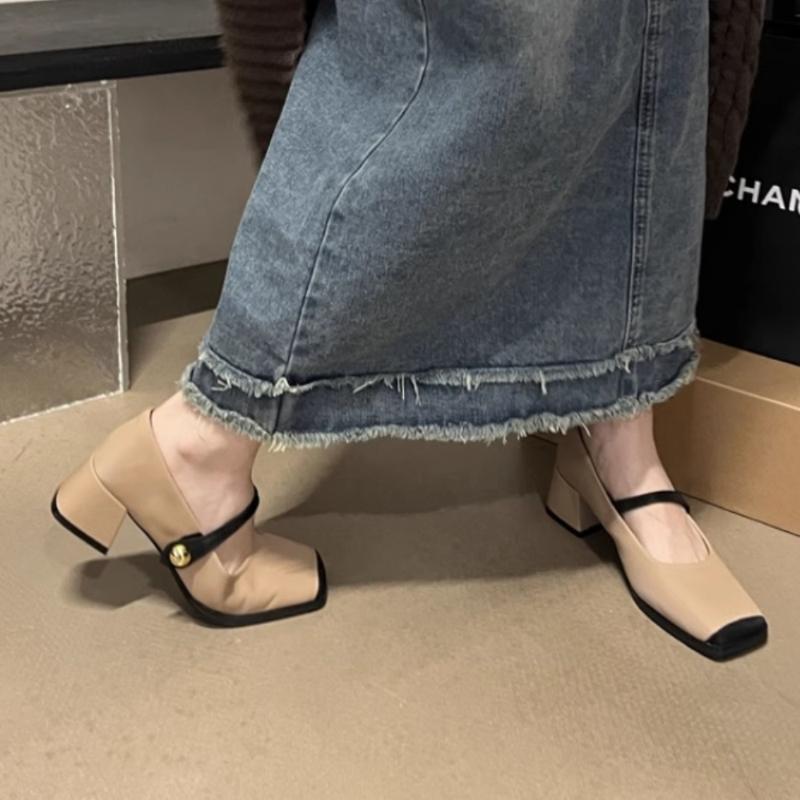 French Style Tweed Mary Jane Flats Women's Shoes 2024 New Spring Autumn Square Toe Black Evening Shoes Rubber Upper Material