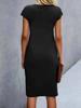 Women's Casual Bodycon Midi Dress with Front Knot and Round Neck