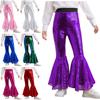 Girls Dance Performance Costume Glittery Sequins Flared Pants Elastic Waistband Bell-Bottom Trousers