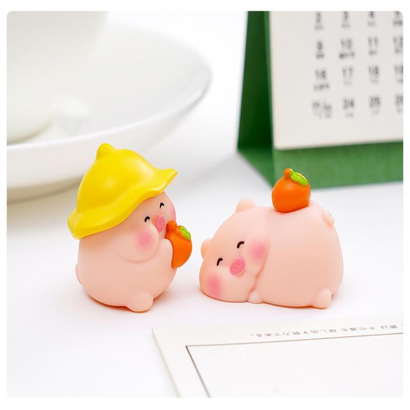 Mini Pig Resin Figurines 6 Pcs Cute Cartoon Animal Statues for Fairy Garden Home Office Desk Decoration Gift