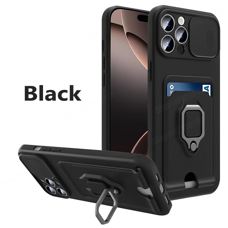 Slide Camera Protection Cover For iPhone 17 16 Pro Max Air 11 13 12 Mini 14 15 Plus Card Slot Magnetic Ring Bracket Phone Cases