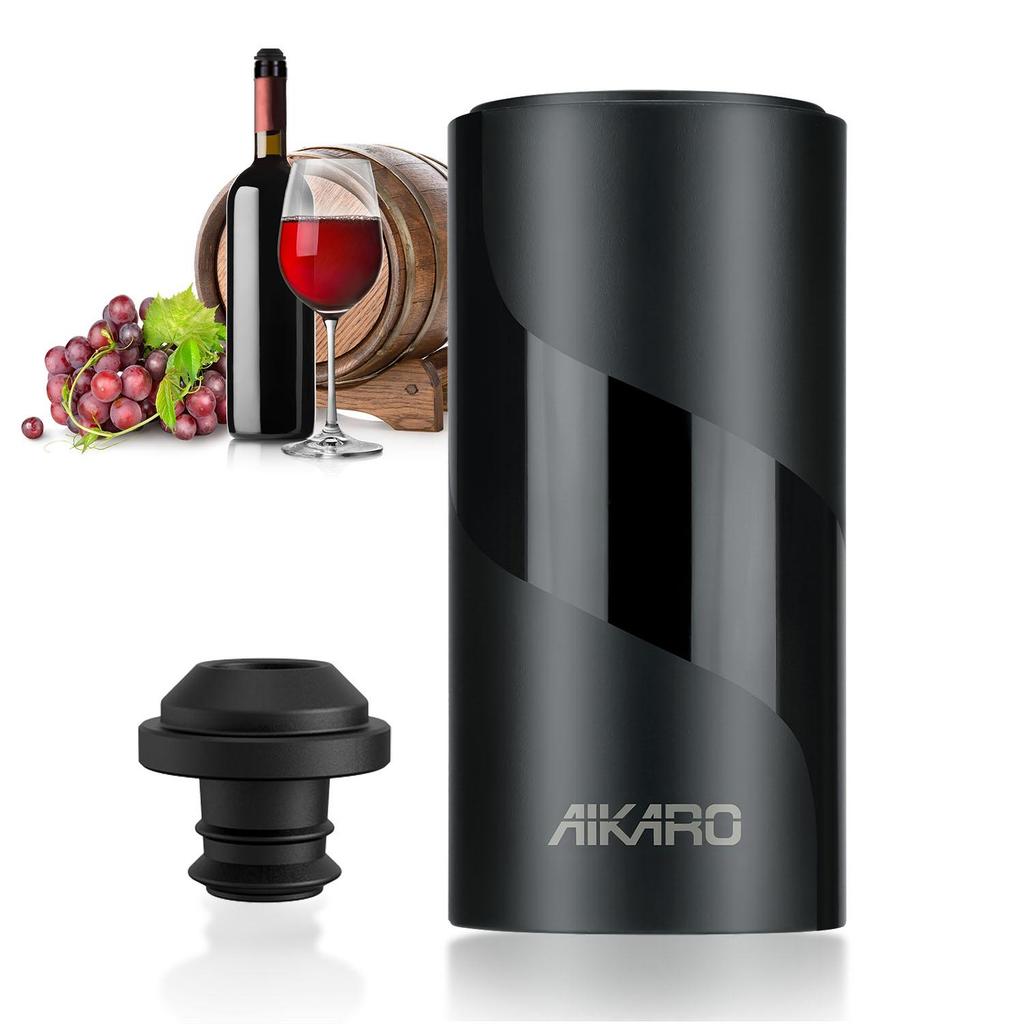 AIKARO Pompa Sottovuoto Elettrica Salva Vino con Tappo per Bottiglia, Conservatore Automatico per Vino, Funzionamento a Batteria