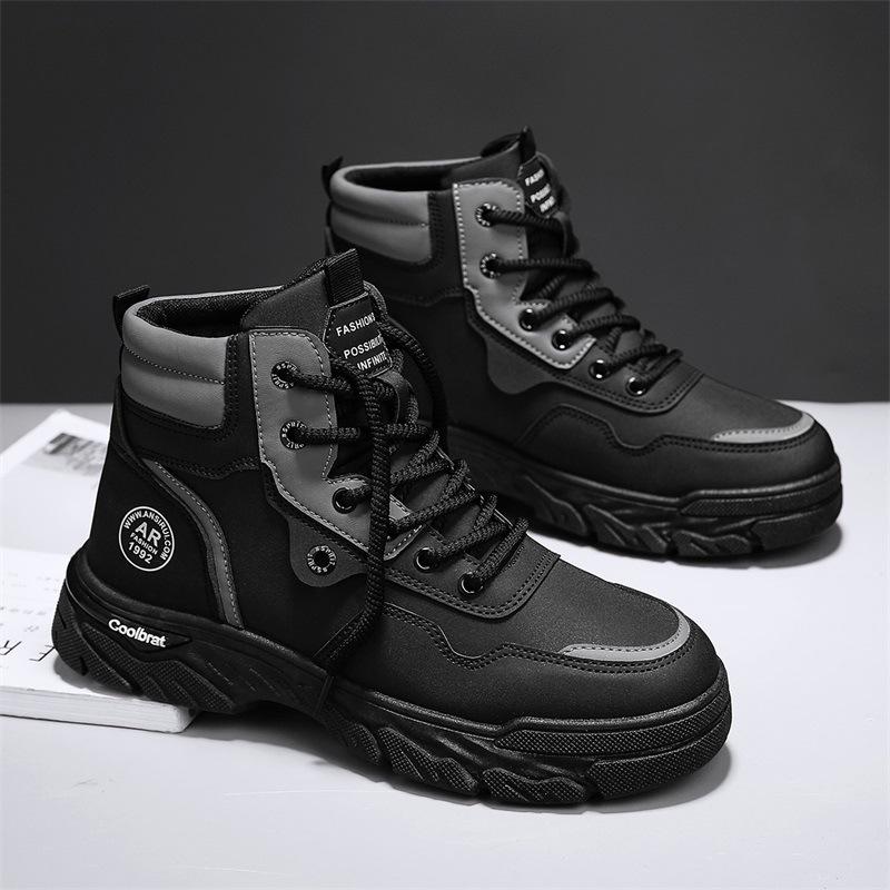 Autumn new rhubarb Martin boots British wind thick-soled heightened outdoor windproof leather sports short boots 39
