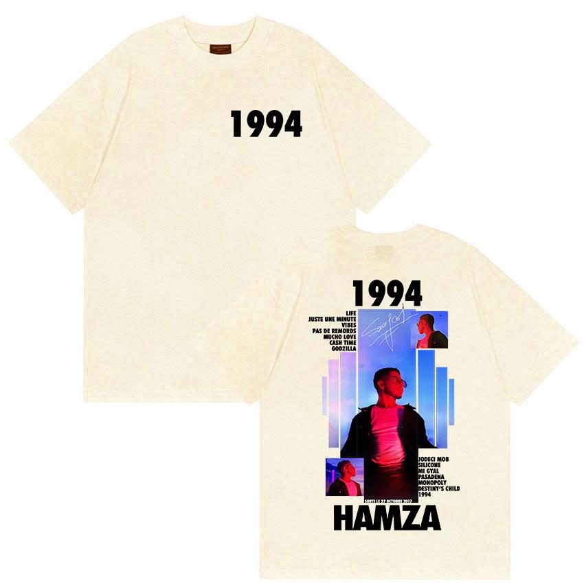 Rapper HAMZA 1994 Tour Album 2025 Summer Graphic 100 Pure Cotton Printed Tshirt Mens Retro Short Sleeve Hip Hop Clothing Y2k