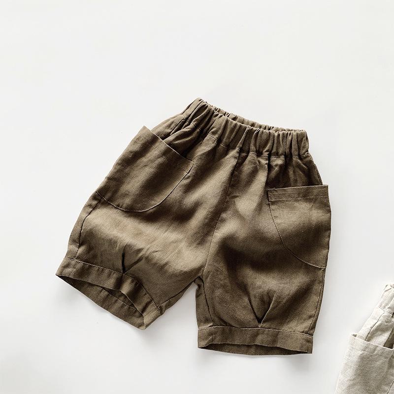 

Летние льняные шорты в стиле ретро для детей, 2025: Унисекс в корейском стиле с карманом, средней длины 100 cm