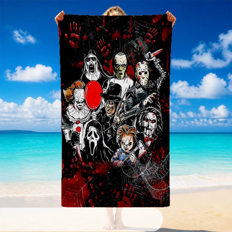 Quick Dry Beach Towel Horror Movies Pattern, Lightweight Absorbent Towel for Pool Beach Vacation Use