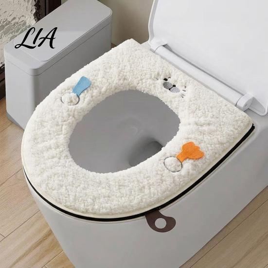 Cold Weather Toilet Seat Warmers Soft Plush Cover, Thick Washable Bathroom Pad with Zipper And Easy Handle Handle, Warm Skin-Friendly Cushion