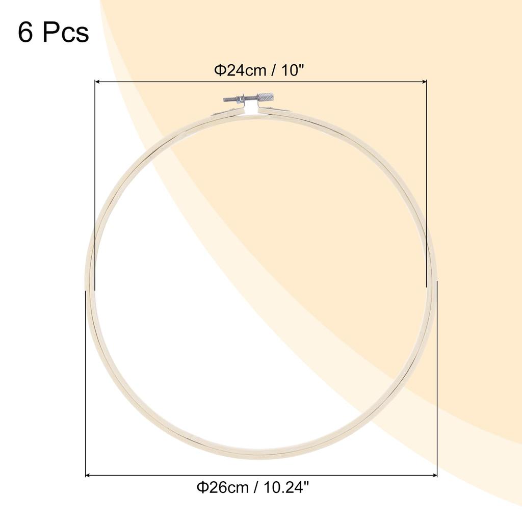 uxcell 6-Piece 10" Embroidery Hoops, Adjustable Round Bamboo Circles, Cross Stitch Hoop Rings for Arts, Crafts, Sewing, and DIY Decoration