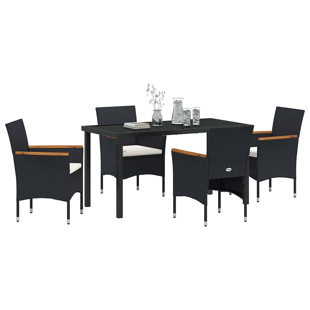 Garden Dining Set with Cushions 5 pcs Black Poly Rattan