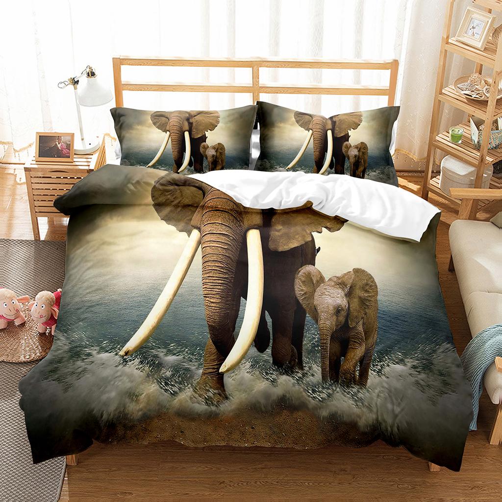 Colourful Cartoon Elephant Duvet Cover Set King Queen Size for Kids Boys Girls Bedding Set Cute Wild Animals Comforter Cover