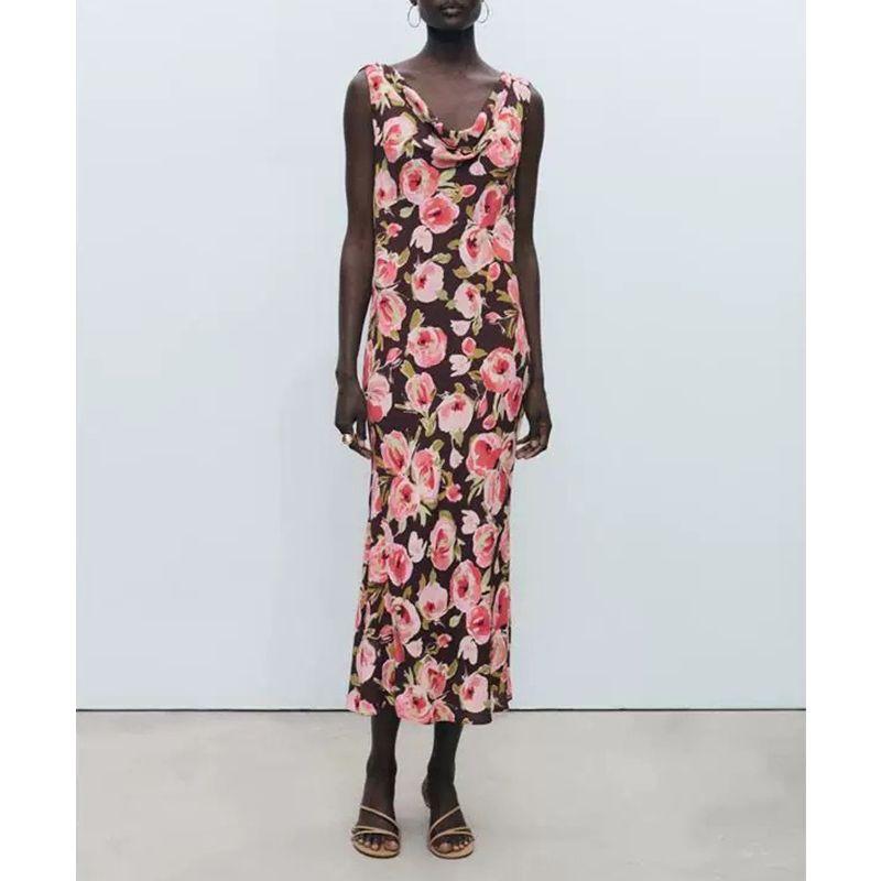 Summer New Product Women's Clothes Fashion Wind Elegance Silm Pile Collar Print Long Dress 87007200