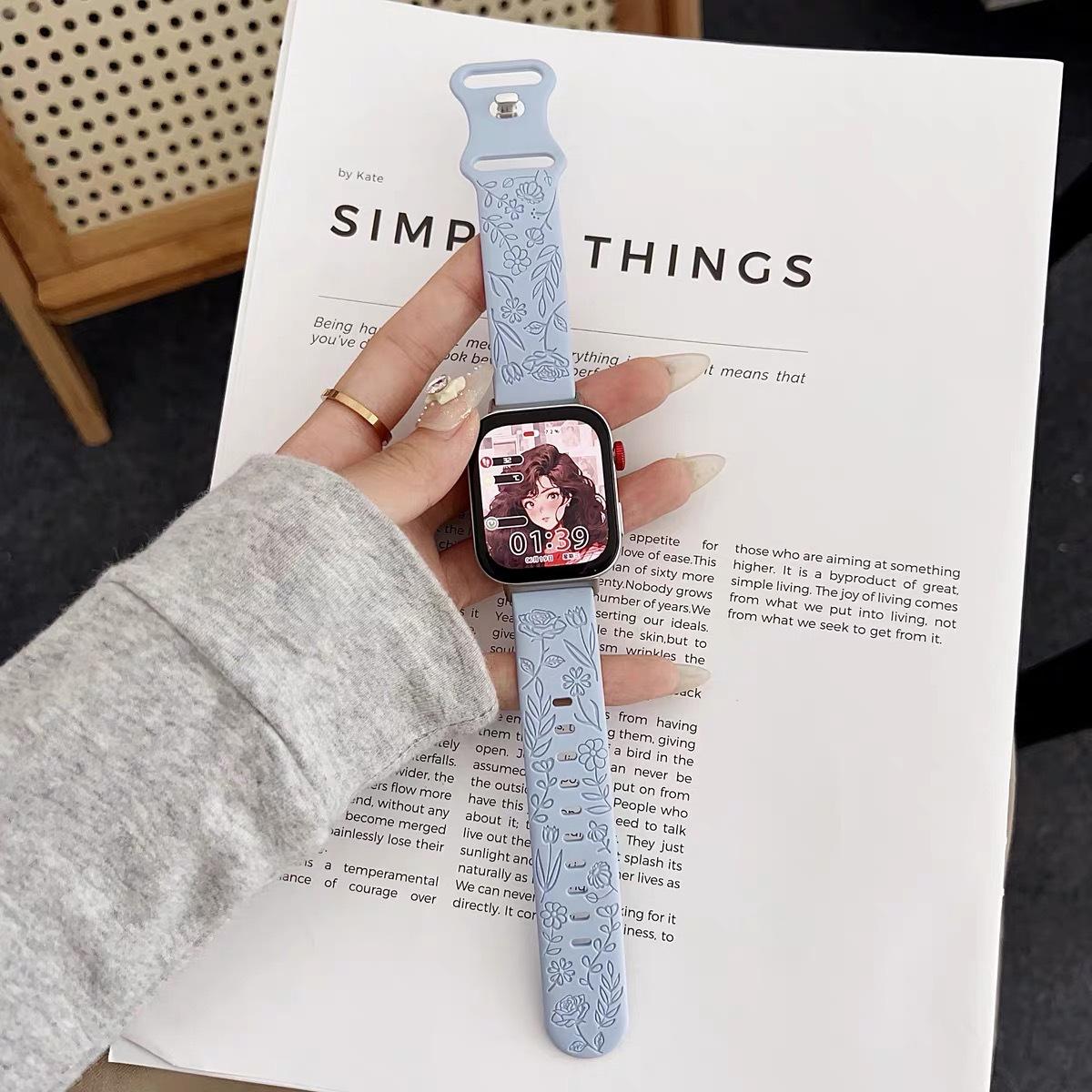 Подходит для ремешка часов Huawei Fit4 с гравировкой в виде розы, силиконового ремешка для Xiaomi 9Pro, ремешка для часов Redmi 5 without connector 18mm