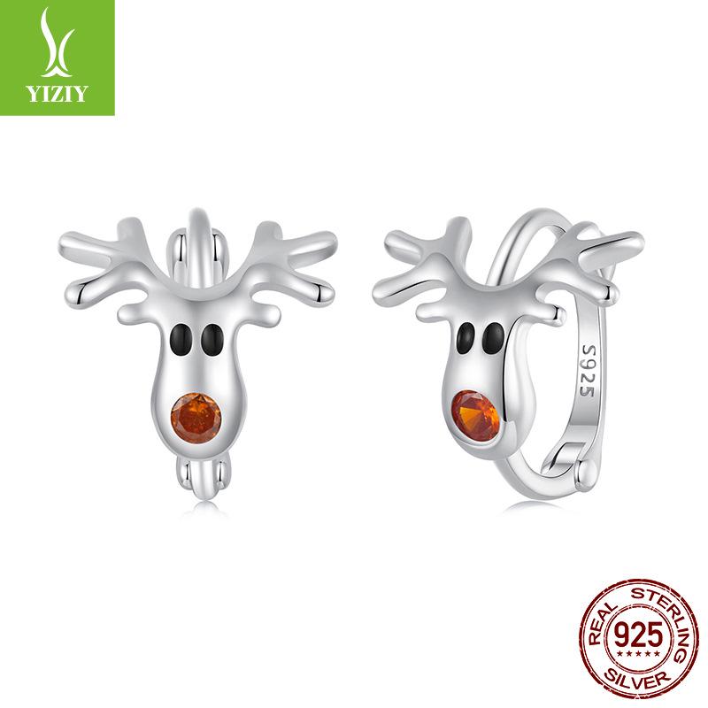 Yinziyun Christmas Snowman & Apple Tree S925 Silver Stud Earrings