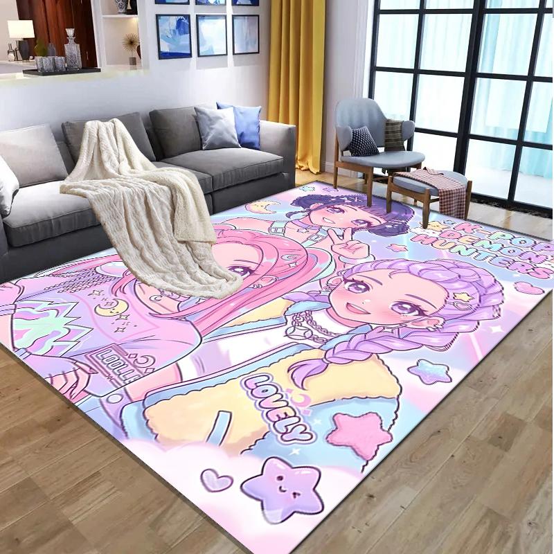 KPop Dämonenjäger Muster Teppich, Innen-/Außenmatte, für Picknick, Spielzimmer, Schlafzimmer, Büro, Wohnzimmer, Heimdeko Teppich, Geburtstagsgeschenk