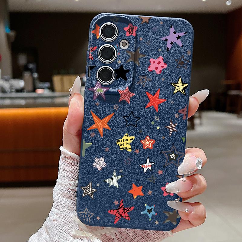 Creative Starry Stars Print Case For Samsung A57 A37 A17 A56 A36 A16 A55 A35 A15 A54 5G S21 FE S22 S23 S24 Plus S25 S26 Ultra Leather Texture Cover