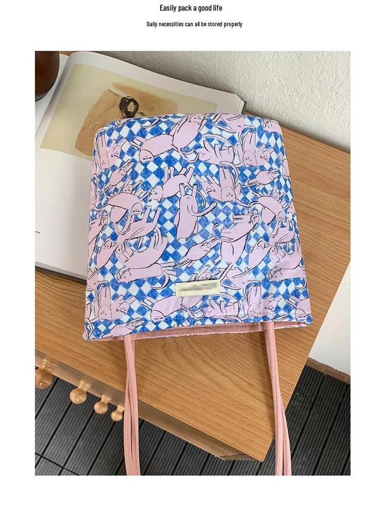 Sleepy Powder Cat Floral Shoulder Tote Bag for Women