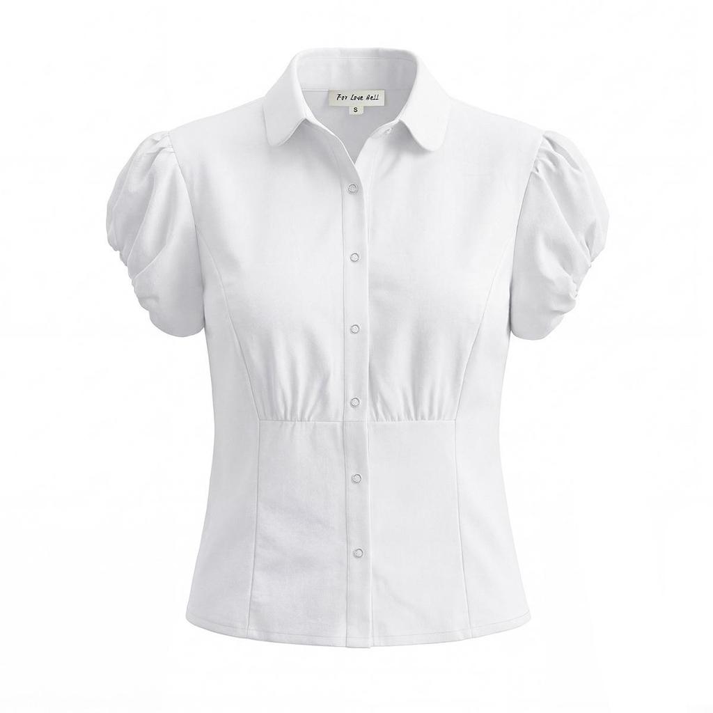 2026 Spring Women's Retro Puff Sleeve Waist-Cinched Shirt