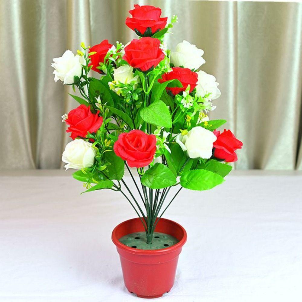 18 Heads Rose Artificial Flower Multicolor Silk Petals Simulation Flower Bouquet Green Leaves Photo Props Faux Flower