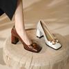 Senso del design francese fibbia in metallo retrò scarpe singole autunno alto senso scarpe da donna bianche temperamento punta quadrata tacchi alti tacco spesso