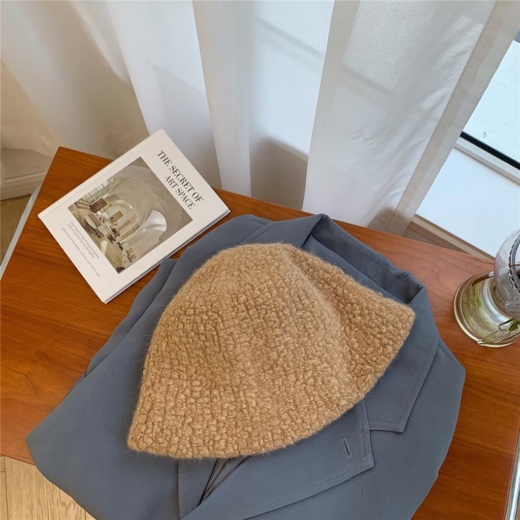 Lamb Wool Versatile Bucket Hat Women's Autumn and Winter Face Small Autistic Hat Retro Ins Thermal Basin Hat