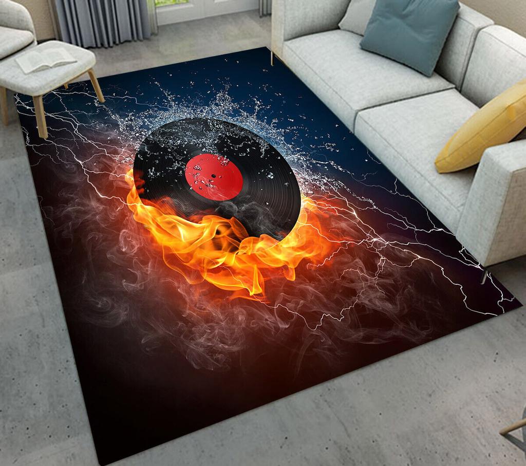 Record Area Rug CD Card Living Room Rugs Vintage Disc Print Decor Doormat Music Theme Carpet Non Slip Soft Indoor Floor Mat
