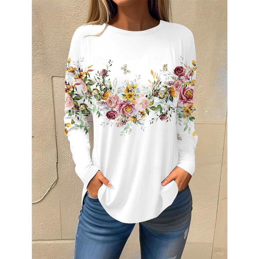 A 3D printed long-sleeved T-shirt for women, casual and fashionable