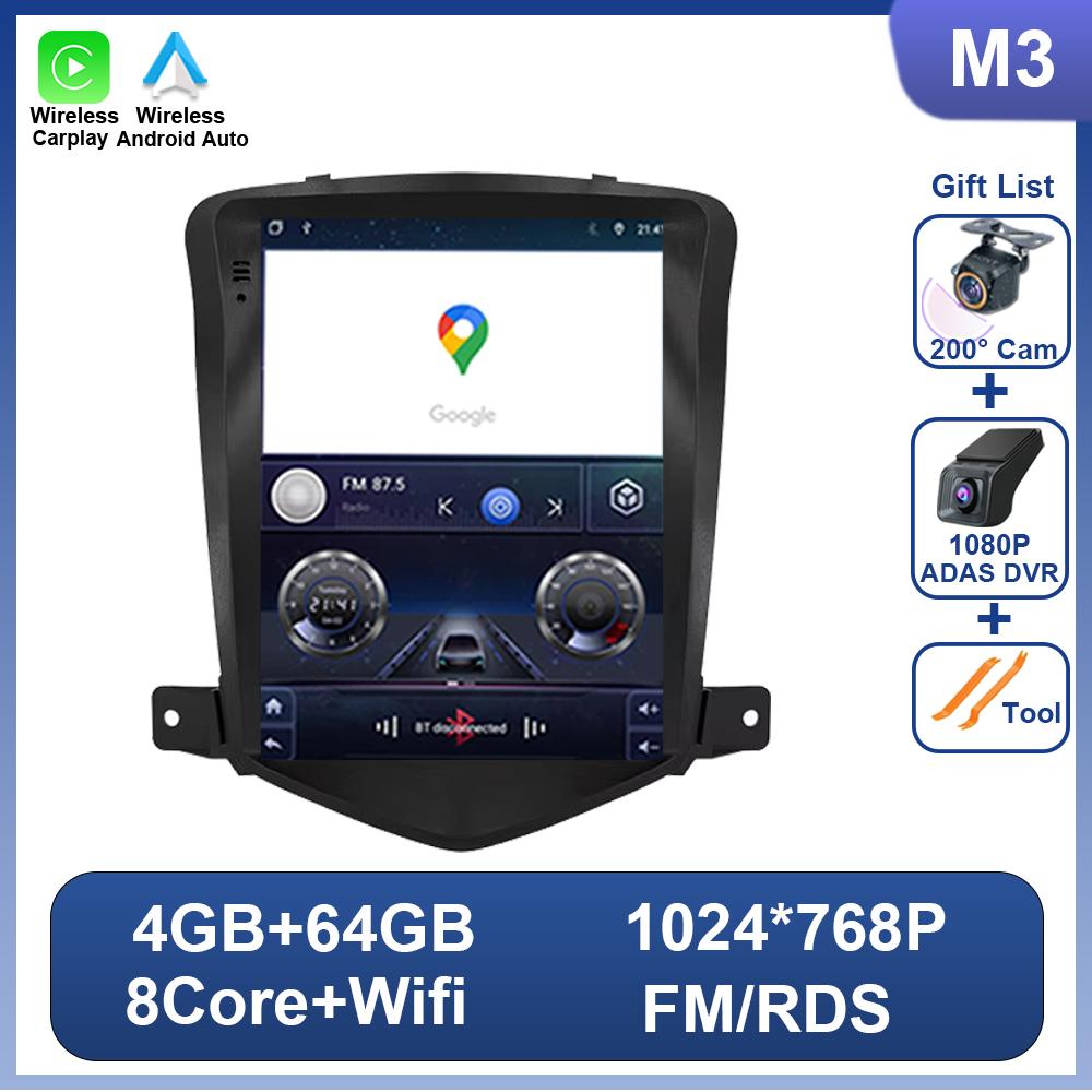 9.7 Inch Car Radio Video Player Android 14 For Chevrolet Cruze 2008-2014 For Tesla Style Auto Radio Wireless Carplay DSP BT Wifi