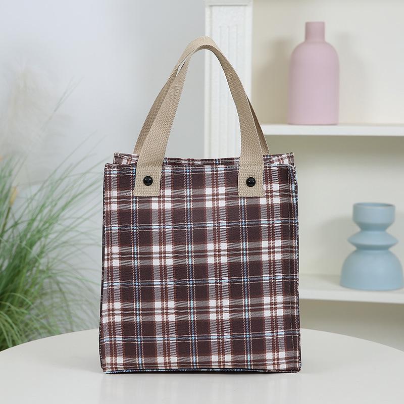 Korean Canvas Plaid Bento Handbag - Women's Retro Tote