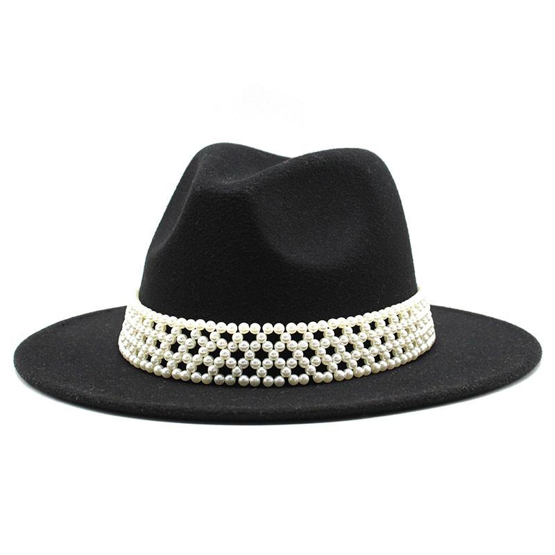 Ladies Hat Trendy British Style Versatile Jazz Hat High-End Pearl Woolen Top Hat