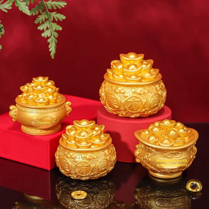 1Pcs Prosperity Sculpture Centerpiece Treasure Basin Statue For Office Shelf Desk Tabletop Art Craft Ornament Home Decorations