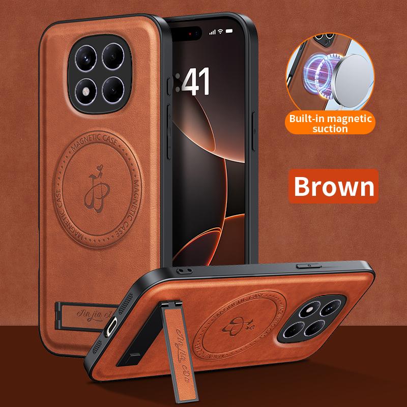 

Роскошный магнитный держатель-подставка кожаный чехол для телефона для Xiaomi Redmi 14C 13C Redmi Note 13 14 Pro Беспроводная зарядка Чехол с логотипом Redmi Note 14 5G (Global)