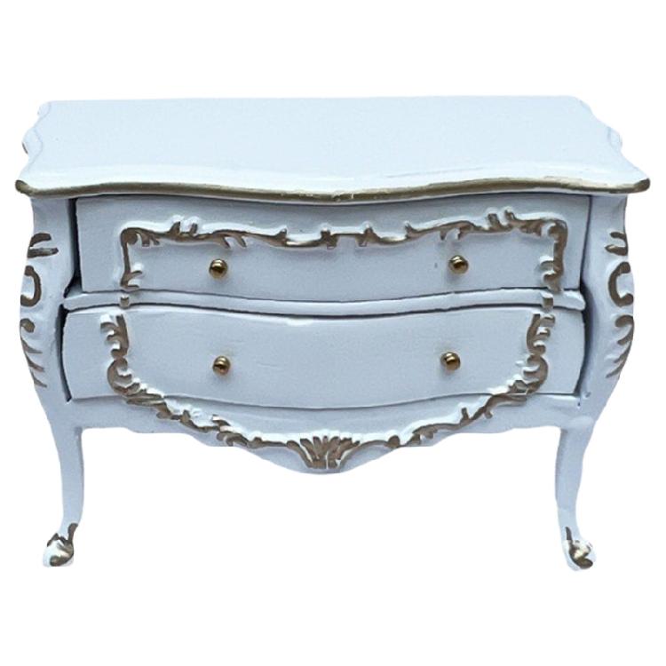 

Vintage Night Stand Miniature Bedside Table For Dollhouses Decors Gold Trim And 2 Drawer Design білий