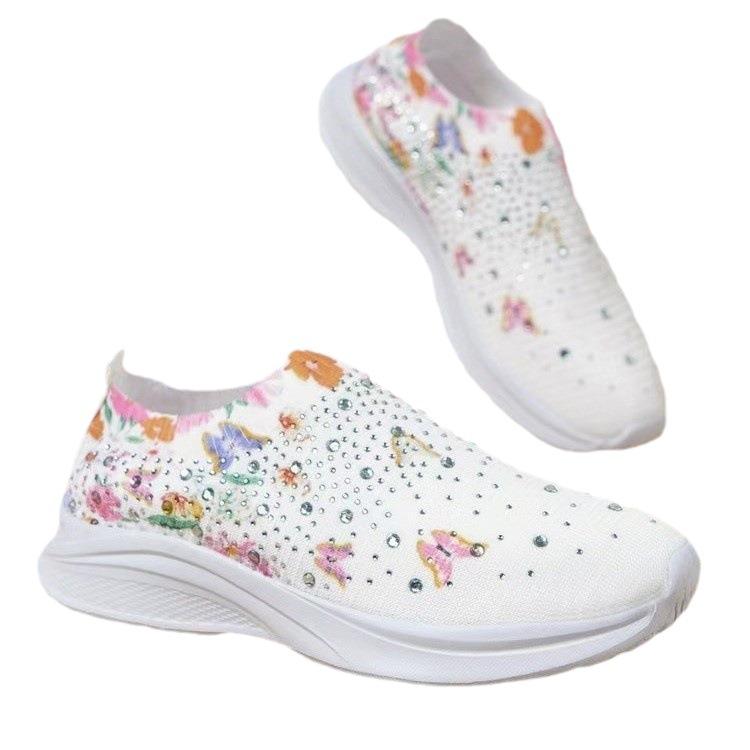 Kvinner Vår Pustende Sport Fritidssko Rhinestone Rainbow Shining Flue Veving Plsole Shoe