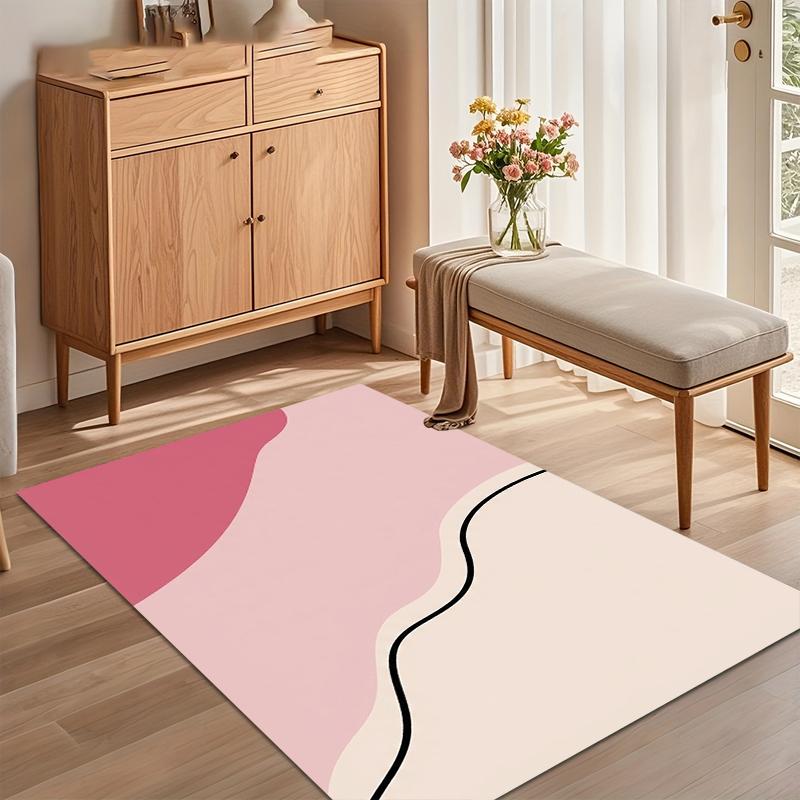 Modern Abstract Pink Wave Pattern Area Rug Soft Non Slip Stylish Carpet for Cozy Nursery Bedroom Living Room Entryway