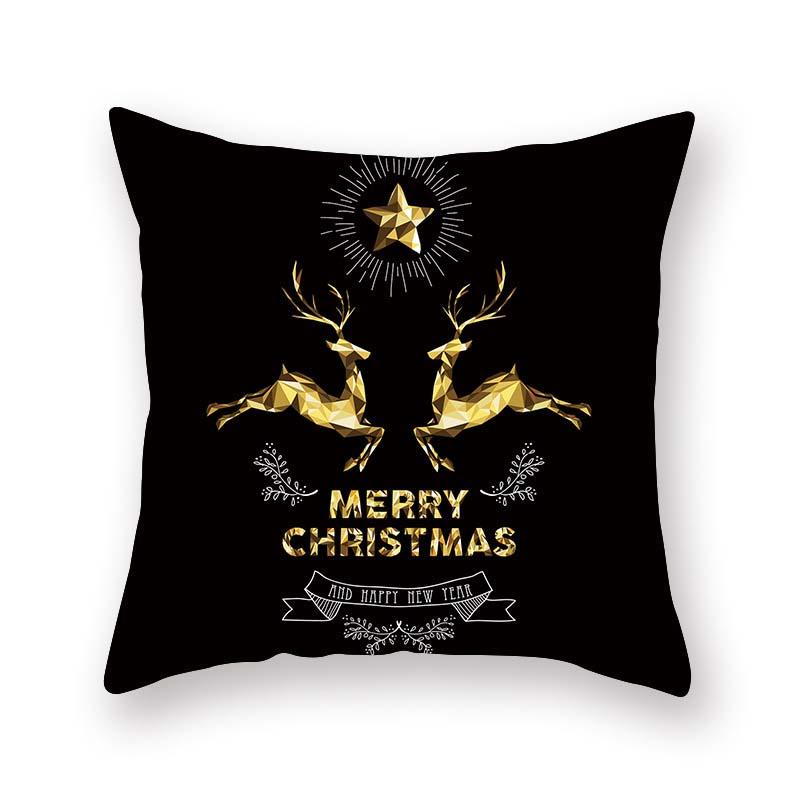 Christmas decoration cushion cover black gold elk print pillowcase sofa ornaments bedroom room home  holiday gift