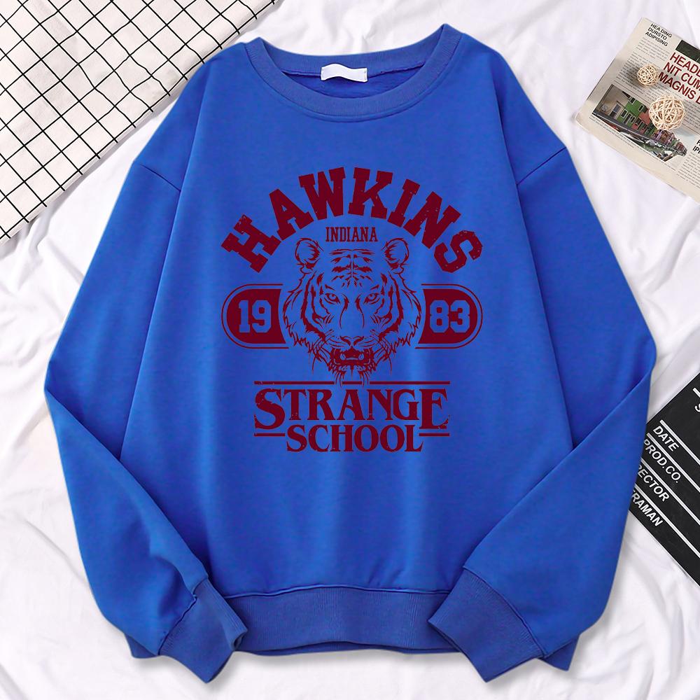 Casual Street Womens Sweatshirt Hawkins High School Indiana 1983 Printing Hoodies Loose Crewneck Pullovers