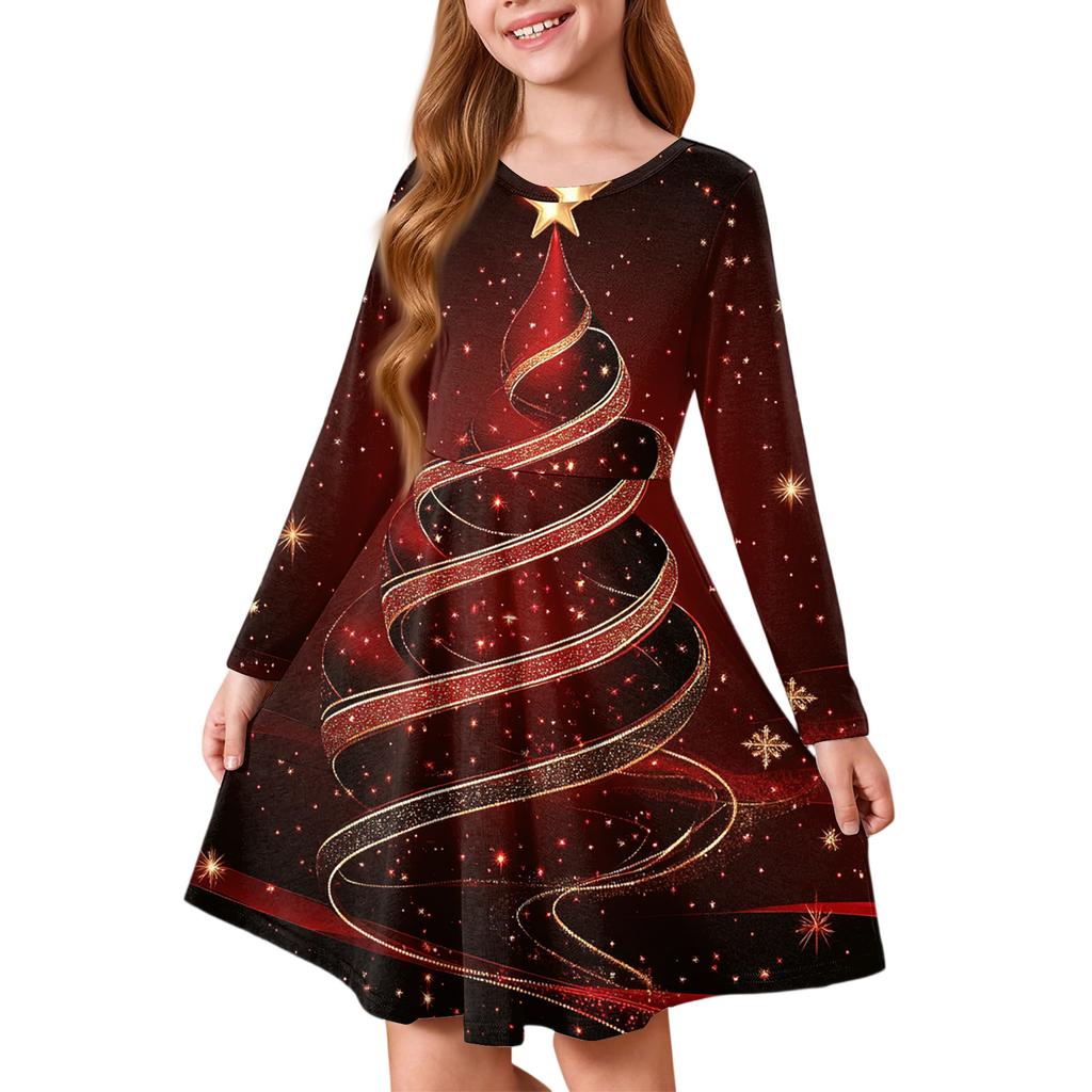 Girls' Princess Dress - Long Sleeve A-Line T-Shirt Dress Christmas Day