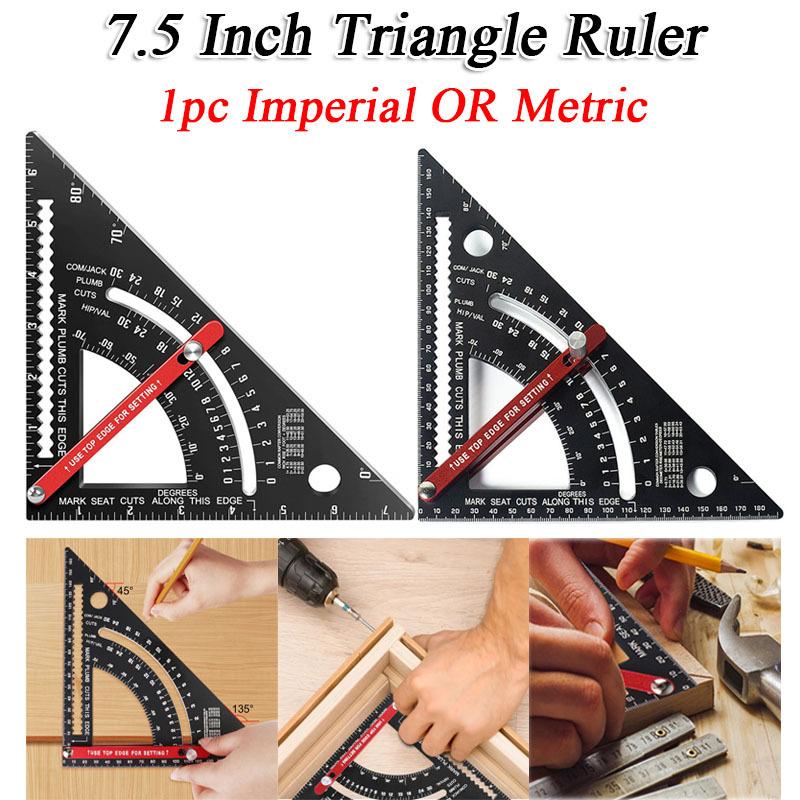 1pc 7.5 Inch Metric OR Imperial Aluminum Alloy Triangle Ruler Woodworking Adjustable 45° 90° Protractor Carpentry accessories