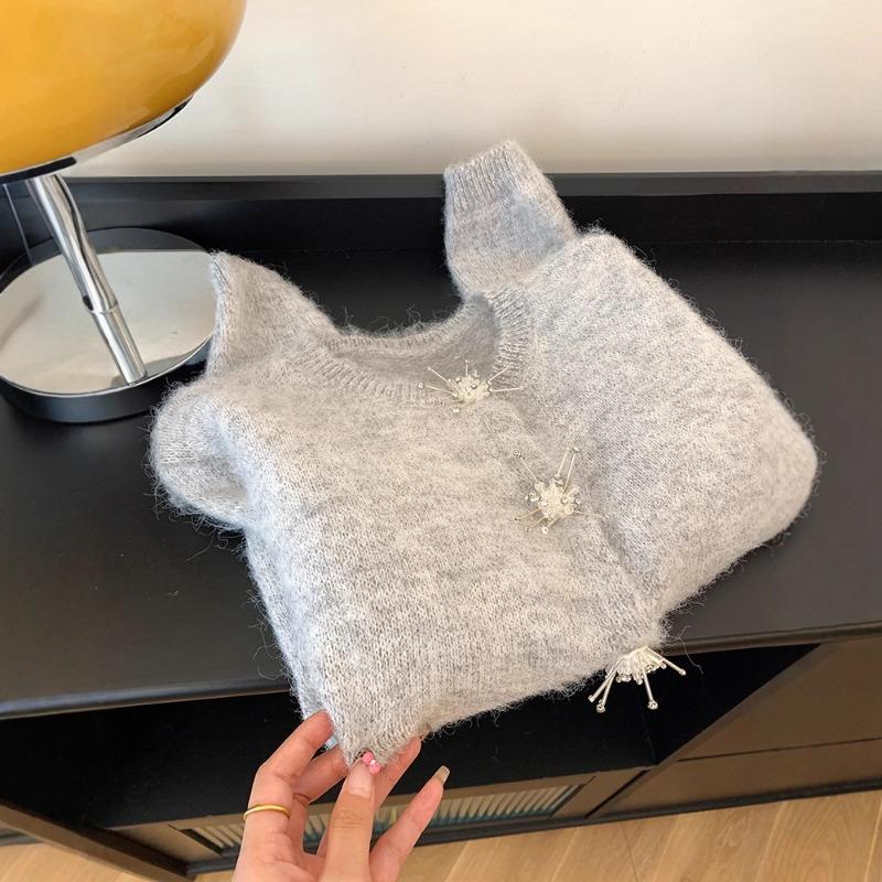 Cardigan sweater women's autumn soft waxy mohair knitted sweater loose top