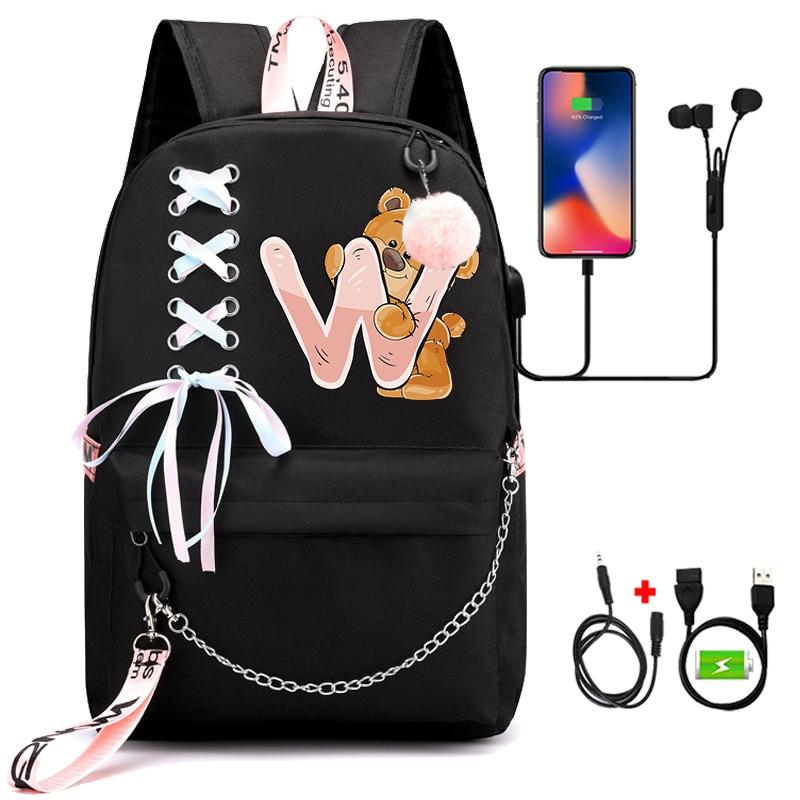 Batoh Little Bear s 26 anglickými písmeny pro děti Zpátky do školy pro chlapce Dívka Kreslená taška na knihy Kawaii Studentská školní taška