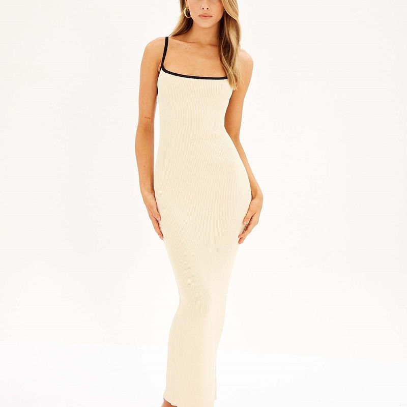 

Летний сарафан на бретелях 2024 года, универсальная женская одежда, модный стиль, сексуальное открытое декольте, вязаное облегающее платье-футляр макси Apricot L