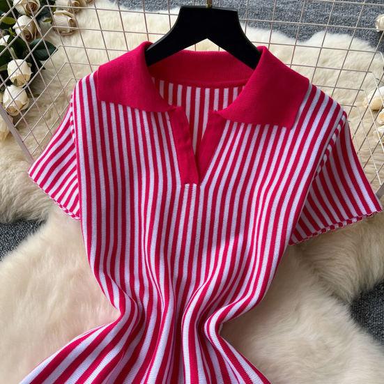 Women's Striped Dress Summer Dress V Vertical Vintage A-line Sweater Dress
