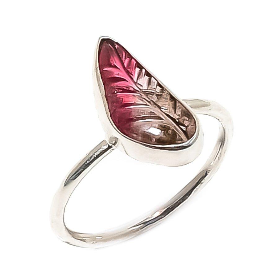 Natural Watermelon Pink Tourmaline Gemstone 925 Sterling Silver Ring Size  7 US