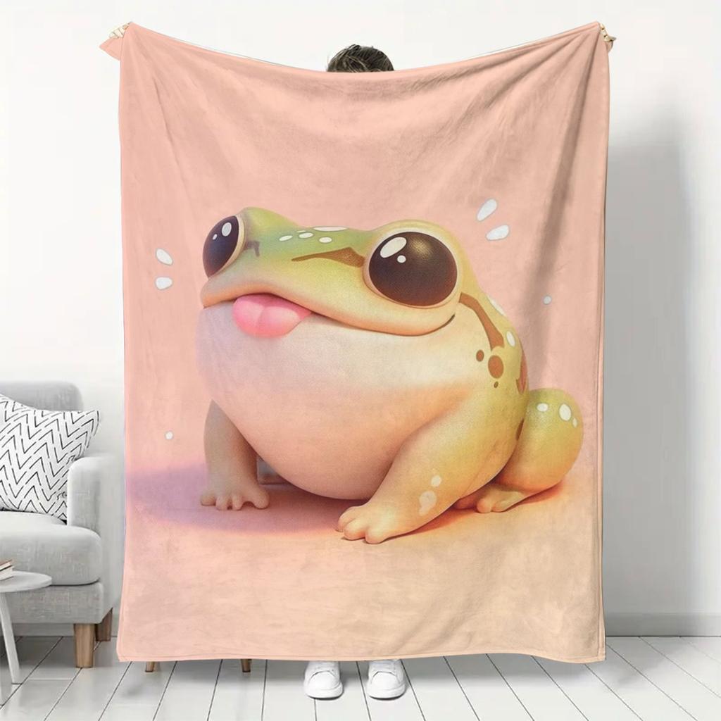 Cute cartoon frog design Flannel printed blanket suitable for all seasons suitable for living room office sofa and travel
