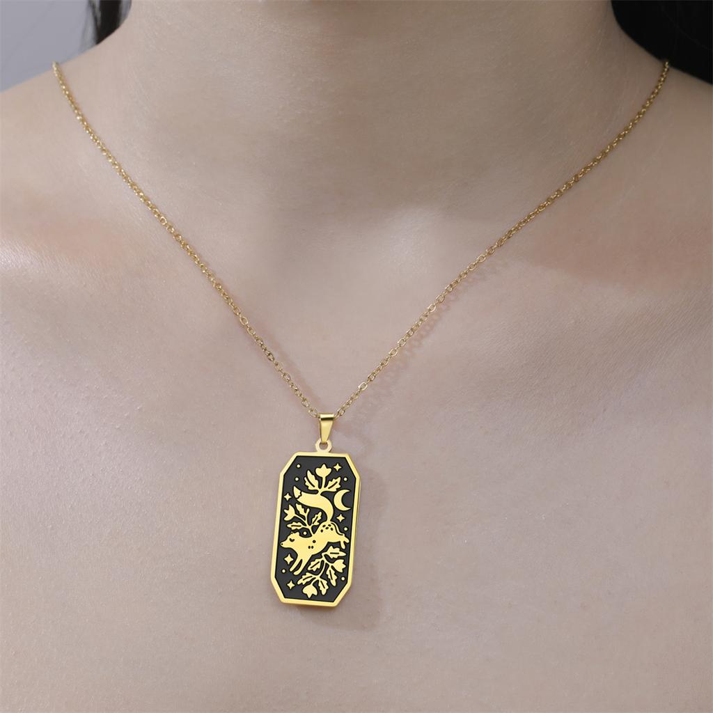 Ästhetisches Blumiges Fuchs Halskette Edelstahl Mode Anhänger Fuchs Muster Halskette für Frauen Geburtstagsfeier Schmuck Geschenk