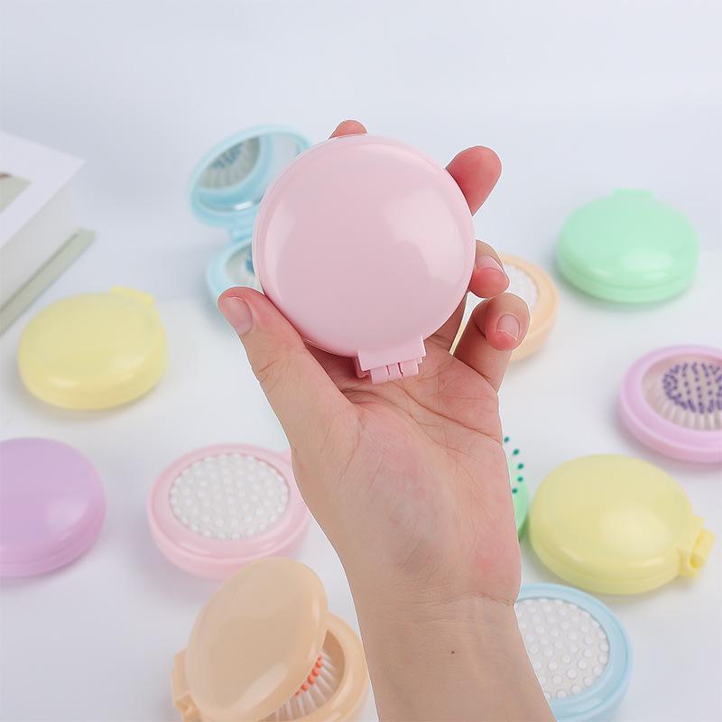 Huiyun Portable Macaron Air Cushion Comb with Folding Mirror - Hair-Smoothing, No-Tangle, Massage, Customizable Logo